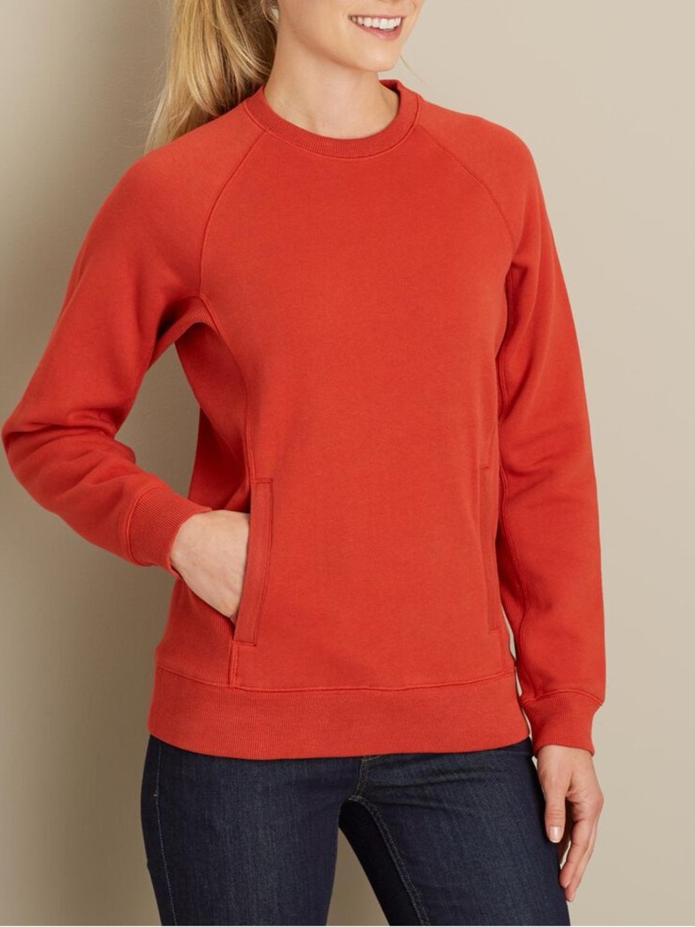 Duluth Trading Co Women's Souped-Up Crewneck Sweatshirt orange red Sz S Cotton